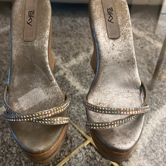 Vintage Sky retro wooden platform wedge heels - Picture 2 of 16